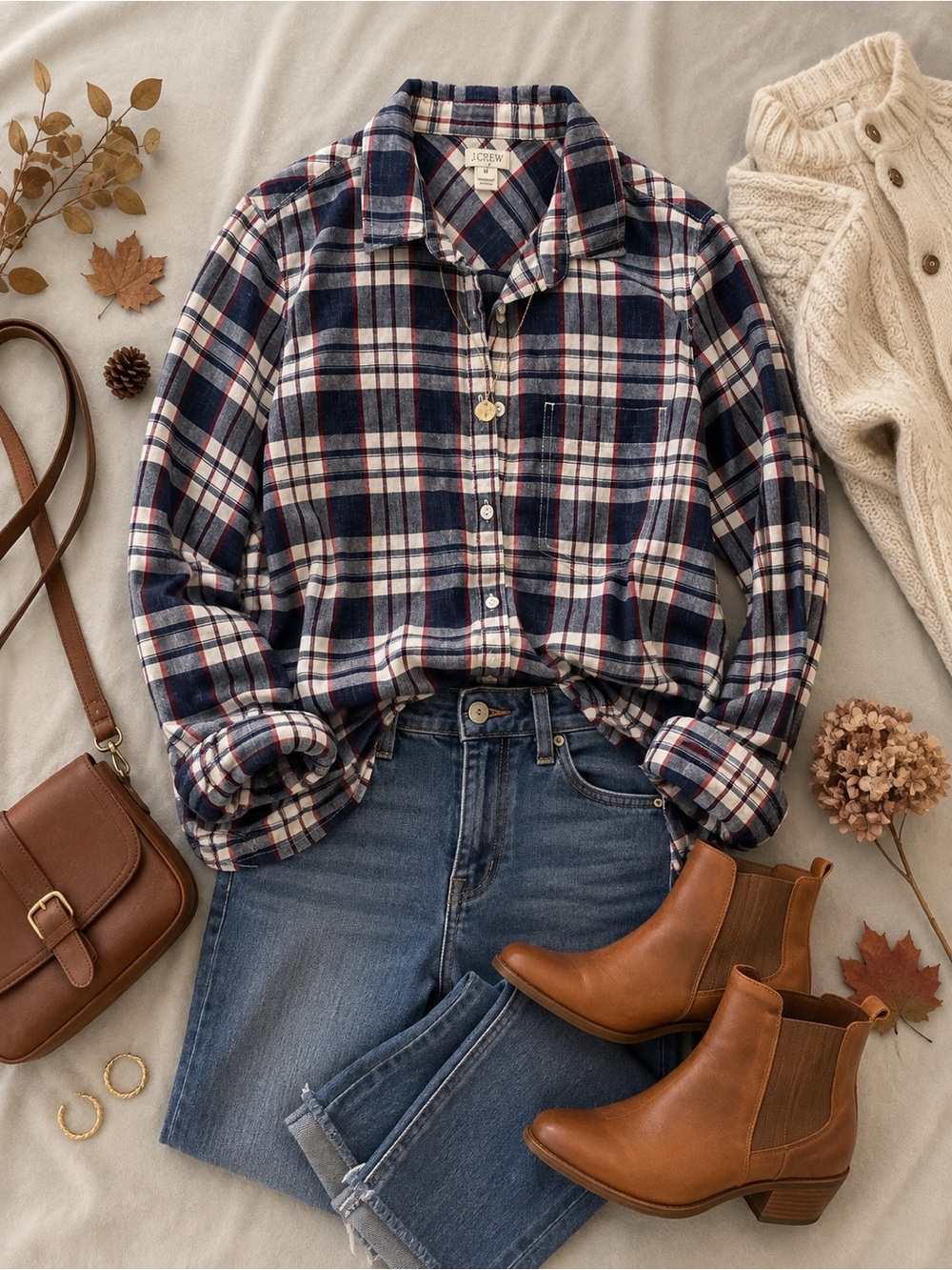 J. Crew Navy, White & Red Plaid Button-Down Shirt